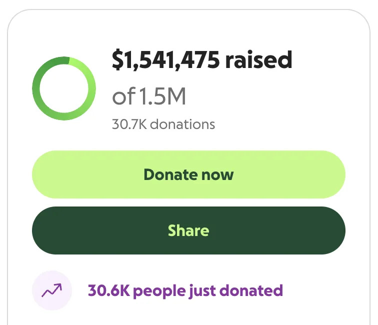 The GoFundMe total as of 12:46pm ET on Feb. 12.